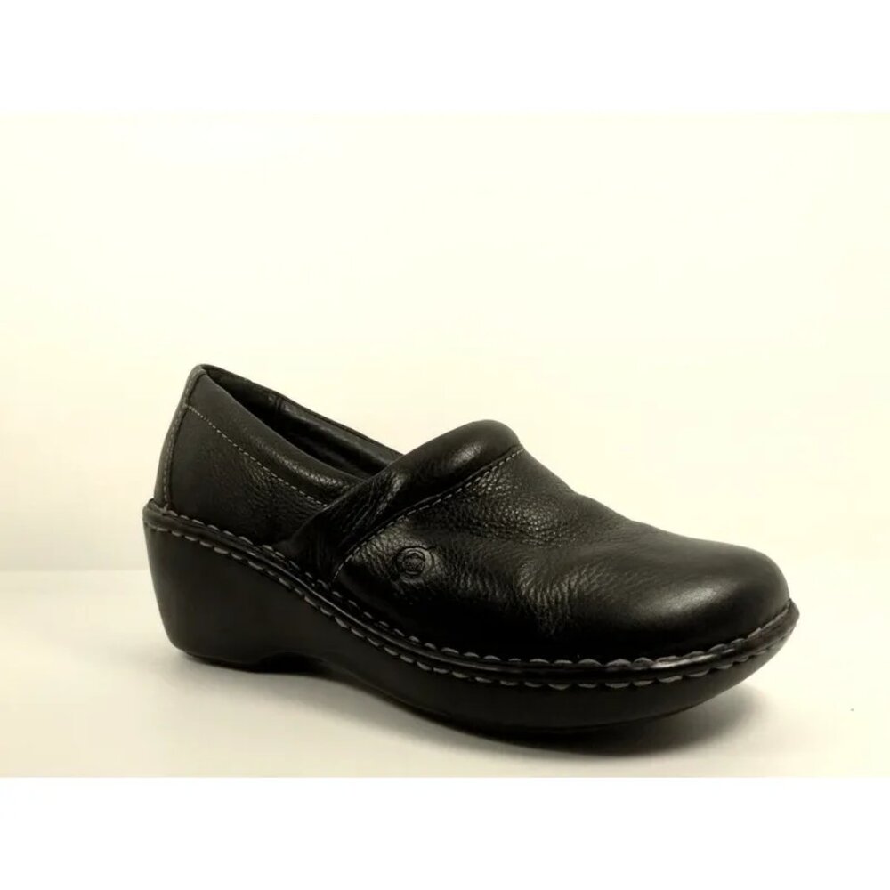 BORN Toby Duo II Black Leather Clogs Comfort Wedge Women's Shoes 38 US 7